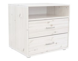 Komoda z 2 szufl i półką. Korpus bielony, fronty biel paski białe,wym 72x56,5x67