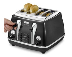 DeLonghi CTOM4003 BK Icona Vintage Toster 1800 W, 4 sloty, funkcja ECO