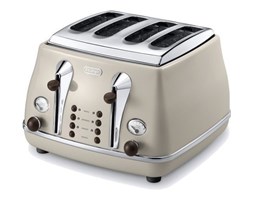 DeLonghi CTOV4003BG Icona Vintage Toster Beżowy, 1800 W, na 4 tosty