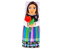 Anioł ludowy w stroju łowickim z kwiatkiem - 20 cm