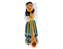Rzeźba z drewna - anioł grający na trąbie - 20 cm