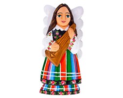 Rzeźba z drewna - sztuka ludowa - anioł z harfą - 20 cm