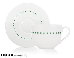 Porcelanowa filiżanka ze spodkiem 230 ml w ciemnozielone kropki