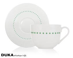 Porcelanowa filiżanka ze spodkiem 230 ml w jasnozielone kropki