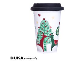 Kubek porcelanowy z pokrywką 250 ml w renifery biały