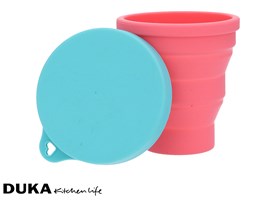 Składany silikonowy kubek z pokrywką 200 ml różowy