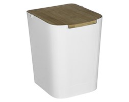 Biały kubeł na śmieci z bambusową pokrywką, mały kosz do łazienki, kosz na odpady kuchenne, kosz na śmieci 5L