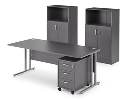 Zestaw mebli biurowych FLEXUS, biurko, kontenerek i 2 regały