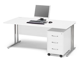 Zestaw mebli biurowych FLEXUS, biurko 1600x800 mm, kontenerek z 3 szufladami, biały