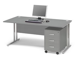 Zestaw mebli biurowych FLEXUS, biurko 1600x800 mm, kontenerek z 3 szufladami, szary