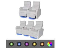 vidaXL Fotele kinowe 2 + 3 osobowe, biała, sztuczna skóra z podświetleniem LED