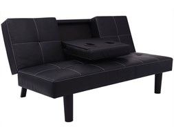 vidaXL Kanapa/Sofa rozkładana ze składanym stolikiem, ekoskóra czarna