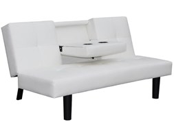 vidaXL Kanapa/Sofa rozkładana ze składanym stolikiem, ekoskóra biała