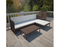 vidaXL 3-cz. zestaw wypoczynkowy do ogrodu, poduszki, rattan PE, brąz