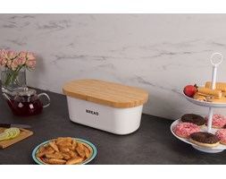 Biały chlebak BREAD z deską do krojenia, 2w1