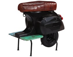 vidaXL Stołek barowy skuter, prawdziwa skóra i drewno z odzysku, czerń