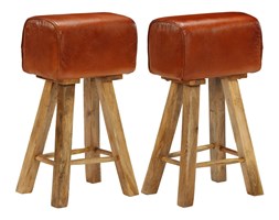 vidaXL Stołki barowe, 2 szt., lite drewno mango i skóra, 48x31x76 cm