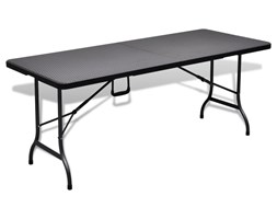 vidaXL Składany stolik, czarny 180x75x72 cm HDPE stylizowany na rattan