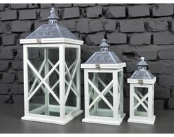 KOMPLET LATARNI DREWNIANYCH LAMPA SHABBY 3SZT
