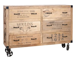 Komoda na żeliwnych kółkach, drewno, 104x150x40 cm, vintage, retro, industrial (JL45116)