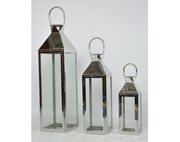 LATARNIA LAMPA METALOWA CHROMOWANA ZESTAW 3SZT