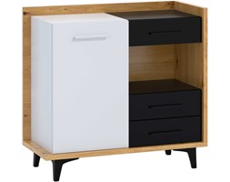 Komoda Box 1D3S (BOX-01) : Czas dostawy - 1-4 tygodnie, Kolor frontu - czarny matowy, Kolor korpusu - Dąb Artisan + Biały mat