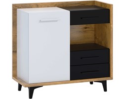 Komoda Box 1D3S (BOX-01) : Kolor frontu - czarny matowy, Kolor korpusu - Dąb Burgundzki + Biały mat