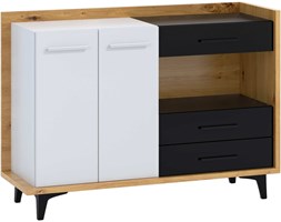 Komoda Box 2D3S (BOX-02) : Czas dostawy - 1-4 tygodnie, Kolor frontu - czarny matowy, Kolor korpusu - Dąb Artisan + Biały mat