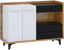 Komoda Box 2D3S (BOX-02) : Czas dostawy - 1-4 tygodnie, Kolor frontu - czarny matowy, Kolor korpusu - Dąb Burgundzki + Biały mat