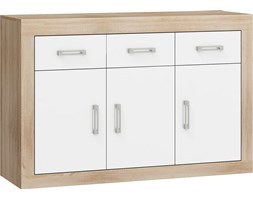 Komoda Verin średnia 3D3S (VRN-10) : Czas dostawy - 1-4 tygodnie, Kolor frontu - biały połysk, Kolor korpusu - dąb sonoma