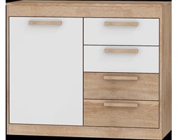 Komoda Maximus 1D4S (MXS-07) : Czas dostawy - 1-3 tygodnie, Kolor frontu - biały połysk, Kolor korpusu - dąb sonoma