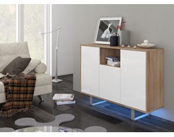 Komoda duża King (KIN-04) : Czas dostawy - 1-4 tygodnie, Kolor frontu - biały połysk, Kolor korpusu - dąb sonoma, Podświetlenie - bez podświetlenia