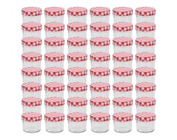 vidaXL Szklane słoiki na dżem, biało-czerwone pokrywki, 48 szt, 110 ml