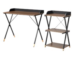 Biurko John z regałem pomocnikiem na stalowych nogach ze złoconymi elementami