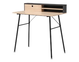 Biurko Wilder na stalowej podstawie z szufladką i półkami w nadstawce