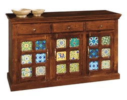Komoda z litego drewna i ceramiki Tiles 3 szuflady