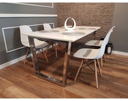 Stół Honos stal nierdzewna blat biały szklany