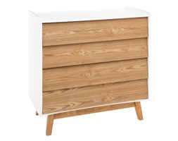 Komoda ELVA z 4 szufladami, nowoczesny regał do salonu, kolor biały z drewnianym frontem
