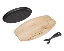 patelnia żeliwna na desce Grada