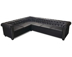vidaXL Sofa rogowa Chesterfield sześcioosobowa czarna, sztuczna skóra